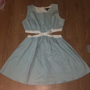 Blue and white striped dress with cut outs